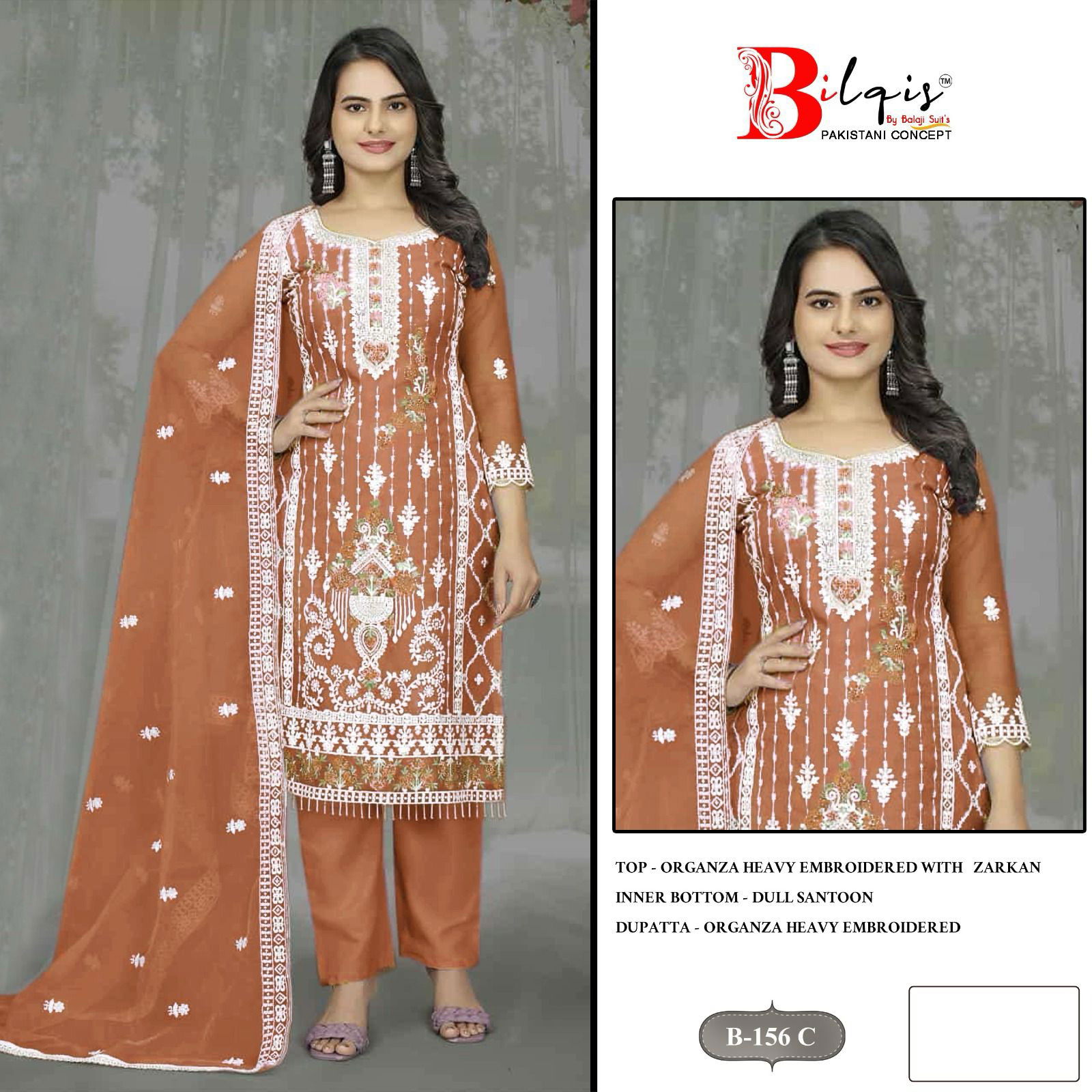 Bilqis B 156 Organza Pakistani Salwar Kameez Collection